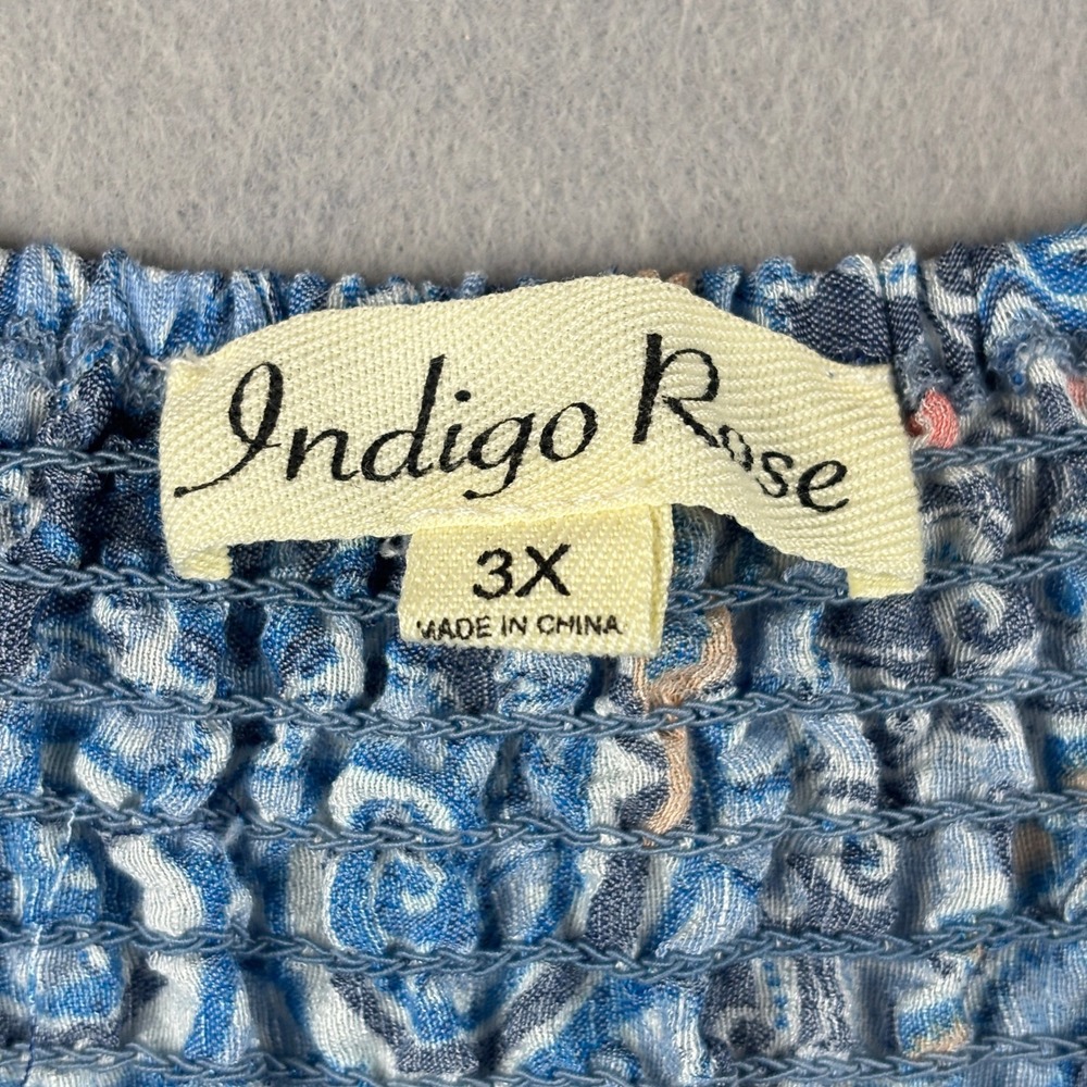 Indigo Rose Peasant Top Womens 3X Paisley Smocked Bell Sleeve Boho Blouse - Picture 7 of 13